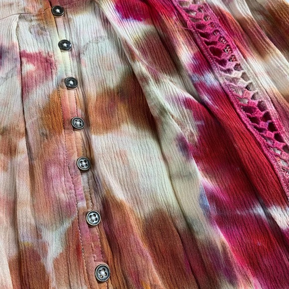 Hand Dyed Knox Rose Long Sleeve Peasant Top Small Tie Dye Pink Orange Flowy - Picture 4 of 8